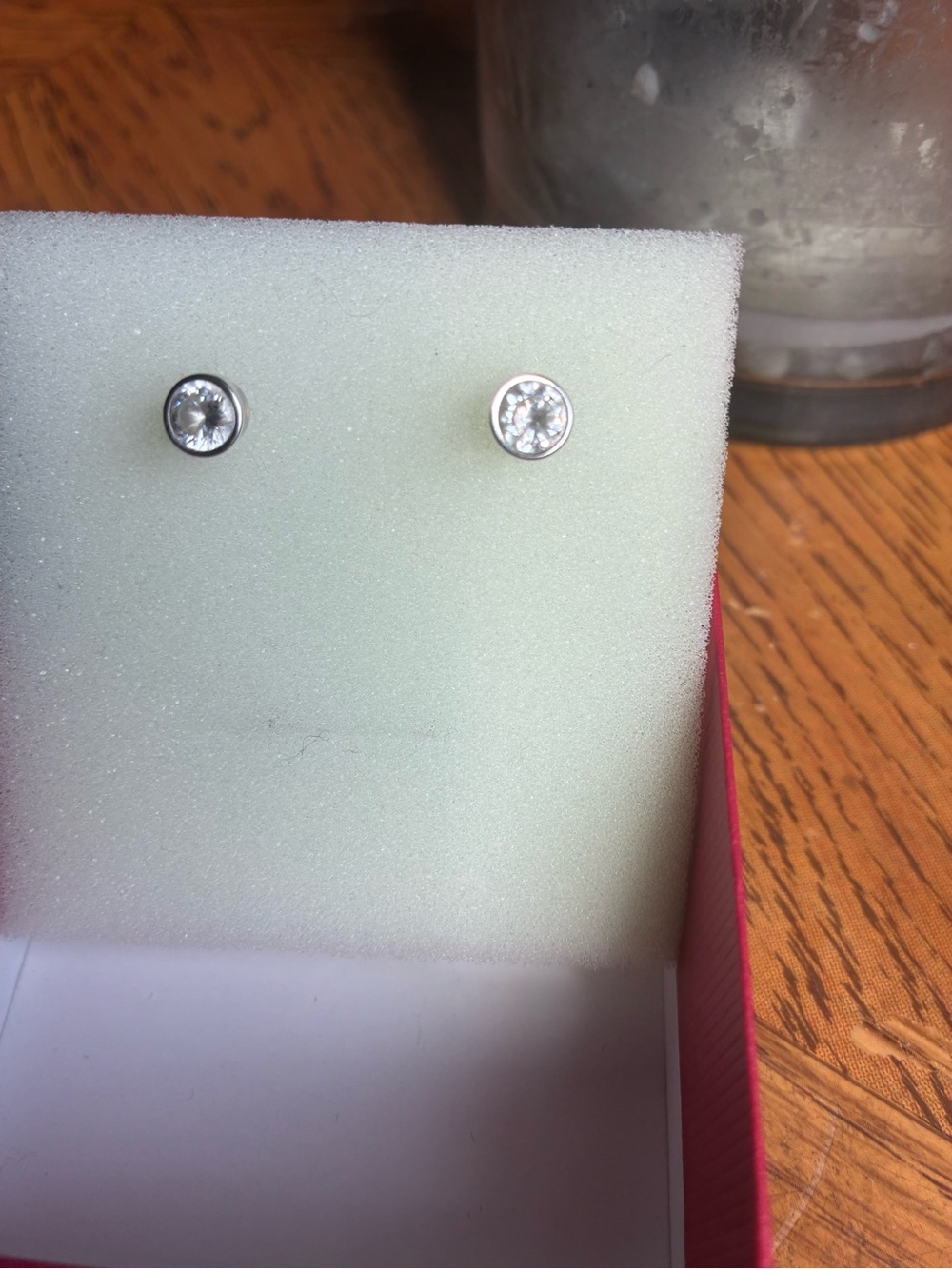 Clear Crystal Bezel Stud Earrings in 10k white gold - Women's Jewelry